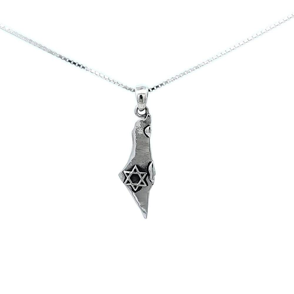 Map of Israel Solid Pendent Necklace with Star of David