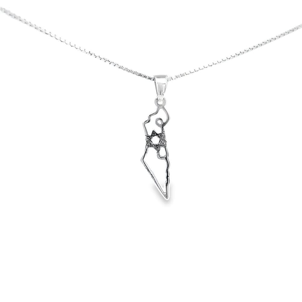 Map of Israel Thin Pendent Necklace with Star of David