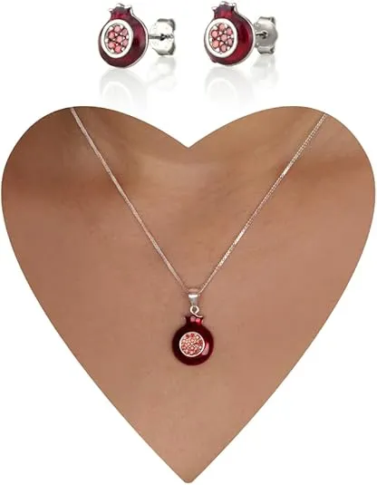 pomegranate jewelry set earring necklace 925 sterling silver Judaica jewelry set