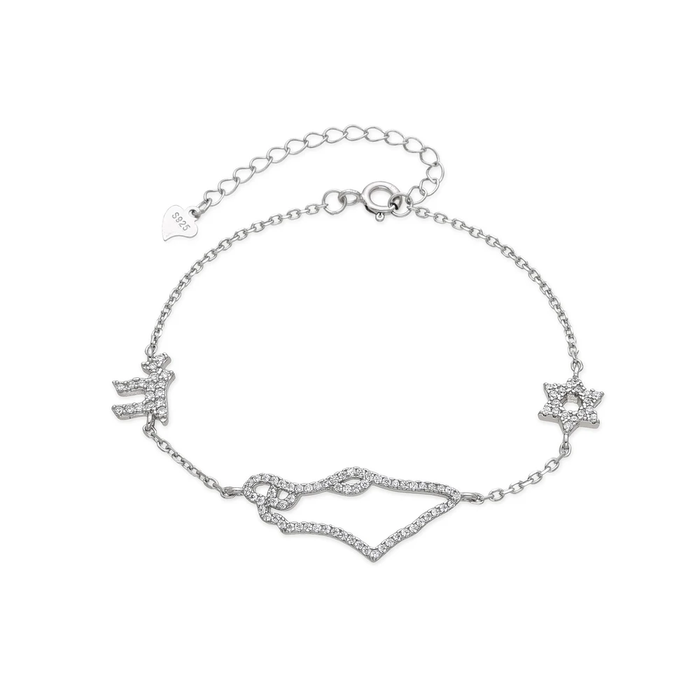 map of Israel Chai star of David cubic zirconia bracelet