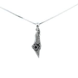 Map of Israel Solid Pendent Necklace with Star of David